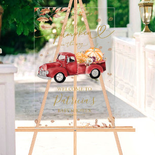 Red Truck Pumpkin Baby Shower Acrylic Welcome Sig Sign