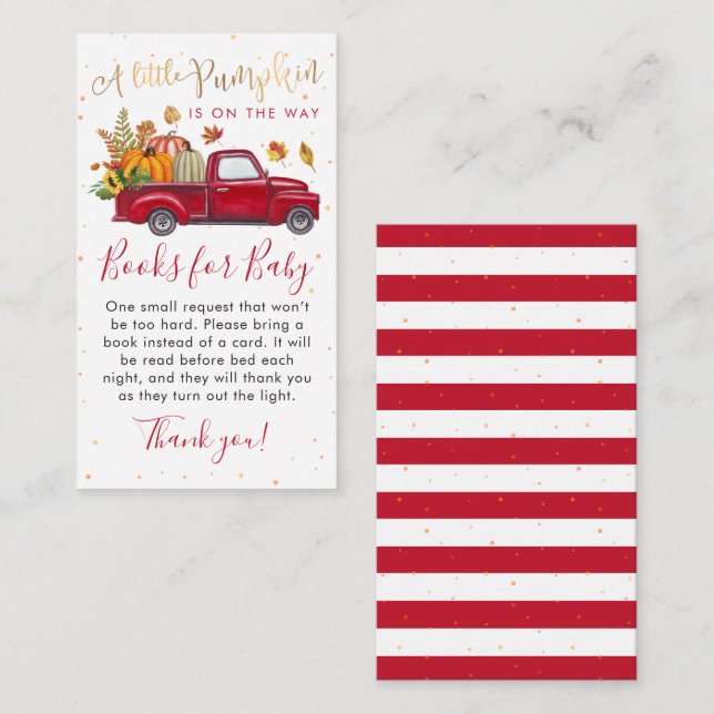 Red Truck Pumpkin Baby Shower Books for Baby Enclosure Card (Front/Back)