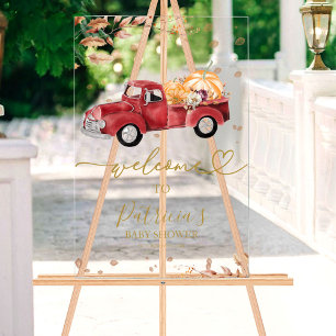 Red Truck Pumpkin Baby Shower Welcome Sign