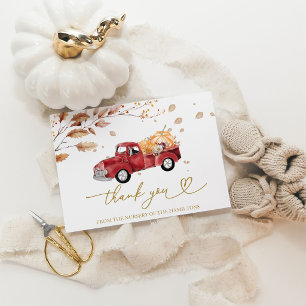 Red Truck Pumpkin Fall Baby Shower Thank You Invitation