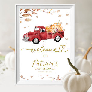Red Truck Pumpkin Fall Baby Shower Welcome Sign