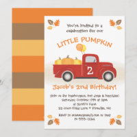 Red Truck Pumpkins Leaves Fall Birthday Boy Party