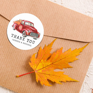 Red Truck Pumpkins Thank you Classic Round Sticker