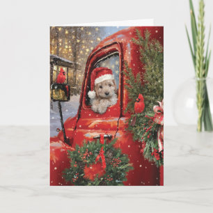 Red Truck Puppies Merry Christmas Card