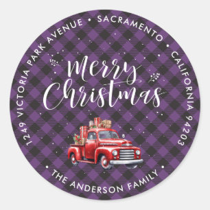 Red Truck Purple Christmas Return Address Labels