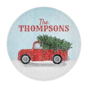 Red Truck Snow Christmas Tree Personalised Cutting Board
