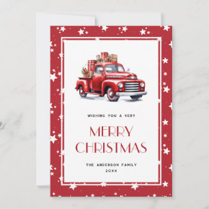 Red Truck Snow Stars Merry Christmas Cards