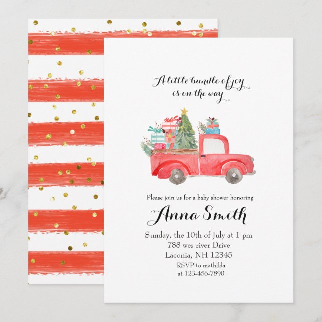 Red truck snowflakes Christmas baby shower Invitation (Front/Back)