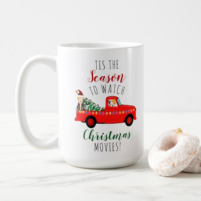 Red Truck & The Season to watch Christmas Movies Coffee Mug (With Donut)