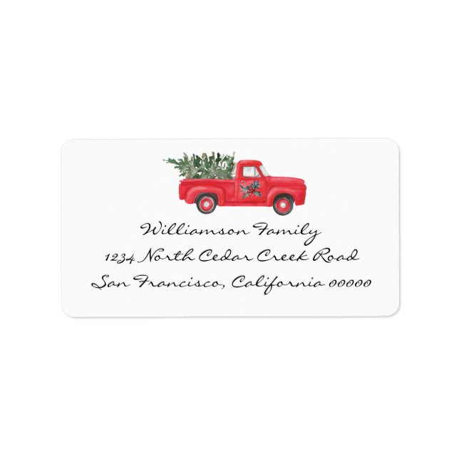Red Truck Tree Christmas Return Address Label (Front)
