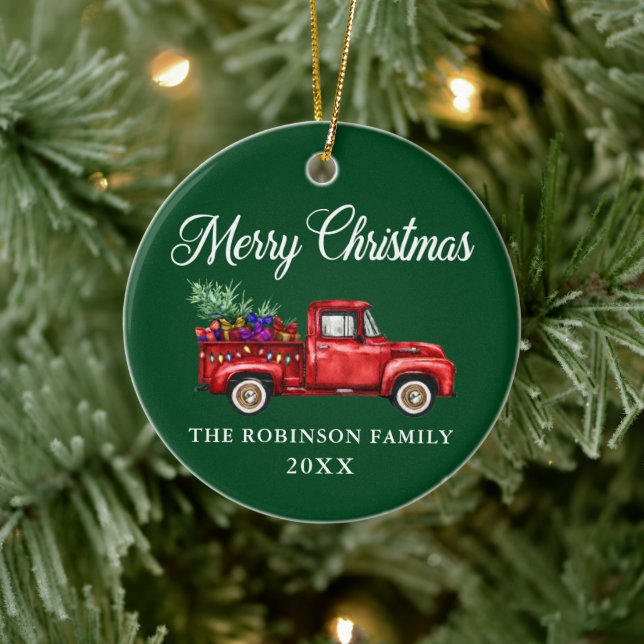 Red Truck Tree Gifts Merry Christmas Name Year Ceramic Tree Decoration (Tree)