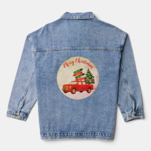 Red Truck Trendy Modern Merry Christmas Denim Jacket