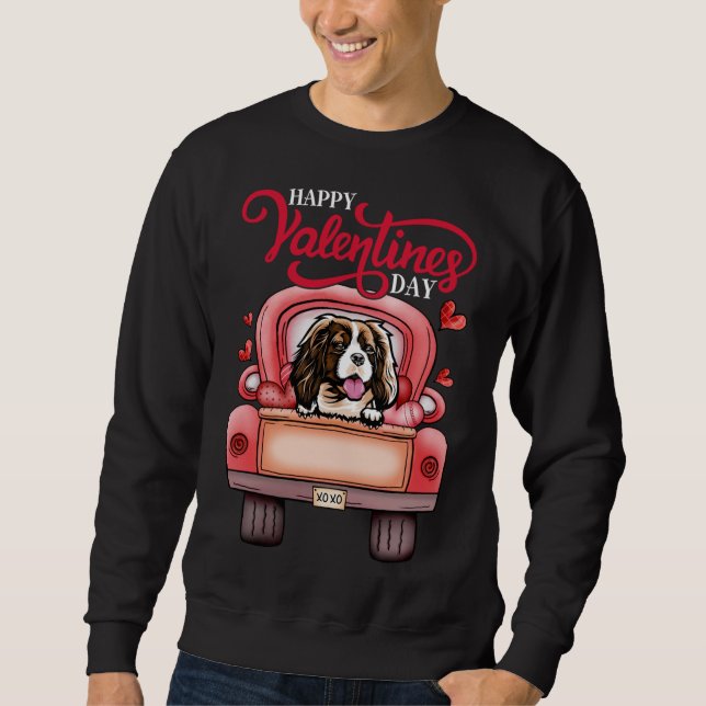 Red Truck Valentines Cavalier King Charles Spaniel Sweatshirt (Front)