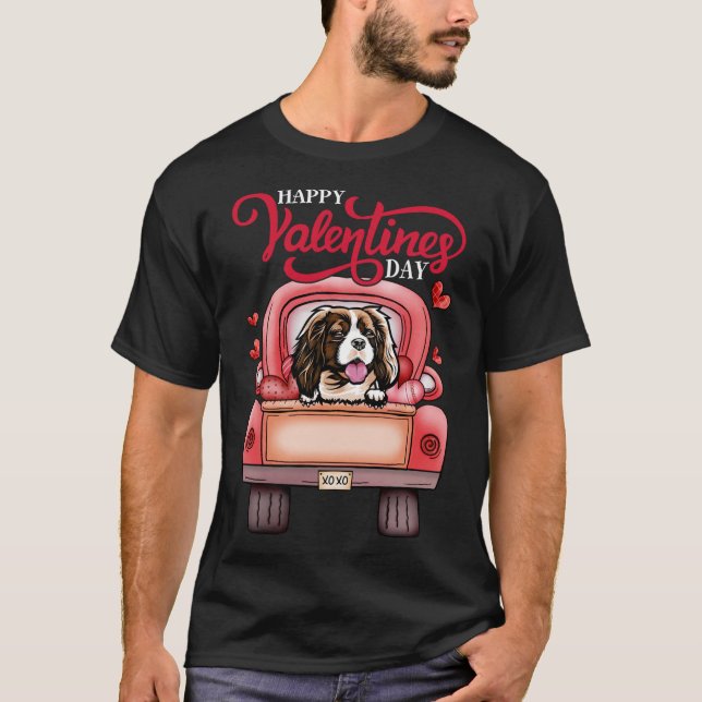 Red Truck Valentines Cavalier King Charles Spaniel T-Shirt (Front)
