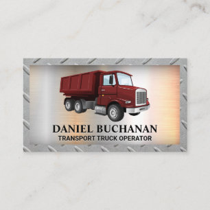 Red Truck Vehicle   Metal Background Business Card