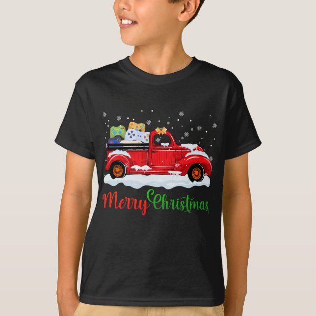 Red Truck Video Game Controllers Merry Christmas M T-Shirt (Front)