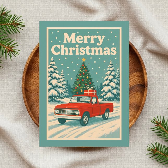 Red Truck Vintage Christmas Holiday Card (Creator Uploaded)