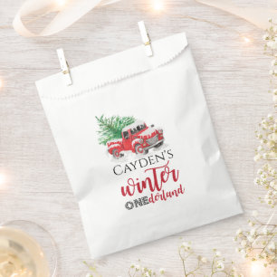 Red Truck Winter Onederland First Birthday Favour Bags