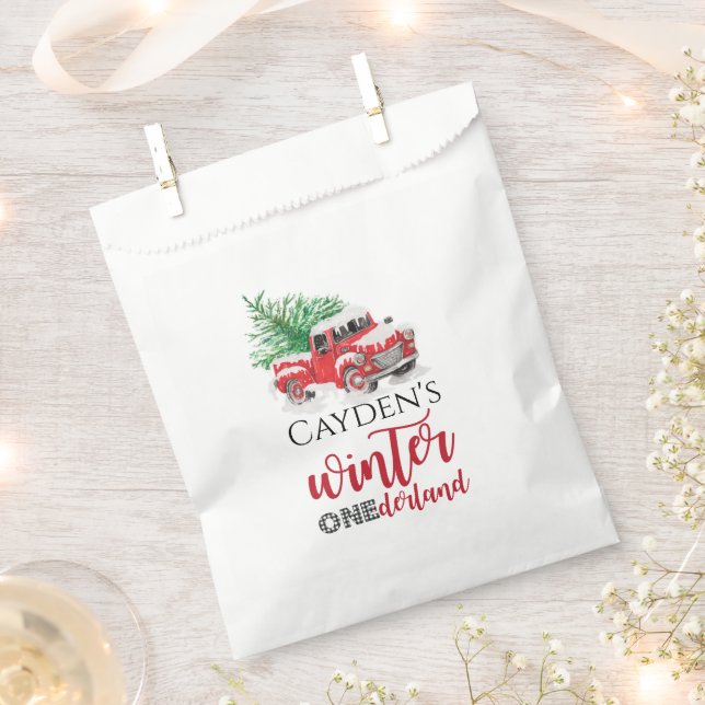 Red Truck Winter Onederland First Birthday Favour Bags (Clipped)