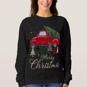 Red Truck With Buffalo Plaid And Leopard Christmas Sweatshirt