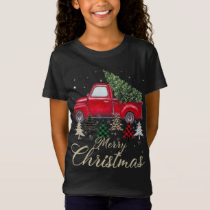 Red Truck With Buffalo Plaid And Leopard Christmas T-Shirt