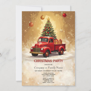 Red Truck with Christmas Tree and Gifts Christmas Invitation