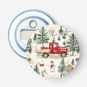 Red Truck with Gifts and Snowman Bottle Opener