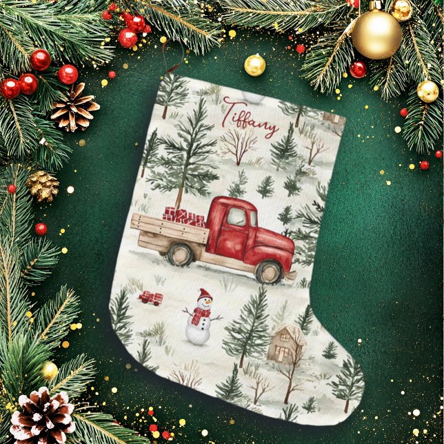 Red Truck with Gifts and Snowman Large Christmas Stocking (Creator Uploaded)