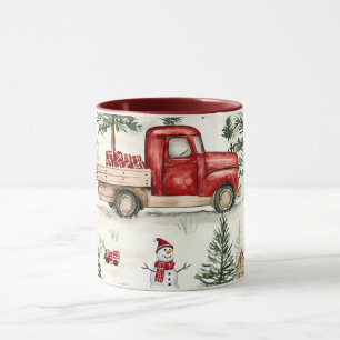 Red Truck with Gifts and Snowman Mug