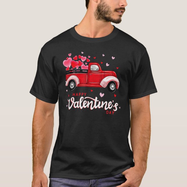 Red Truck With Hearts Happy Valentine's Day For Wo T-Shirt (Front)