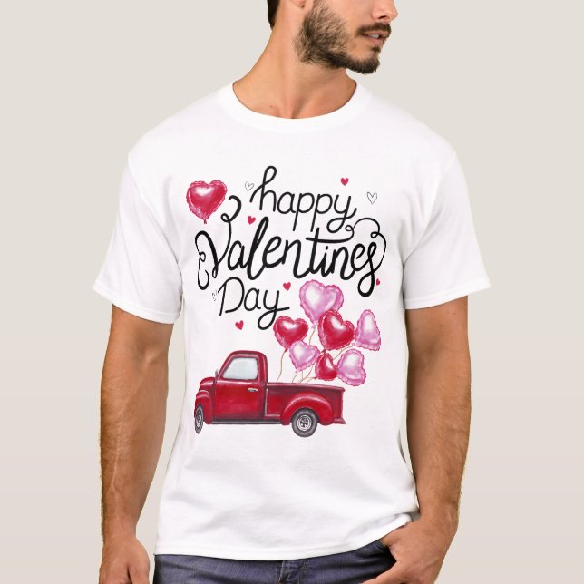 Red Truck With Hearts Happy Valentine'S Day Gifts T-Shirt (Front)