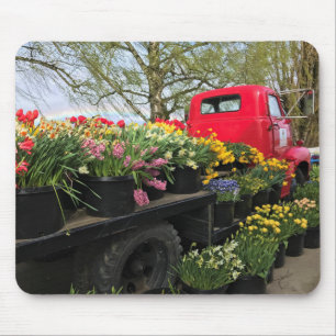 Red Truck with Spring Flowers & Rainbow Mouse Mat
