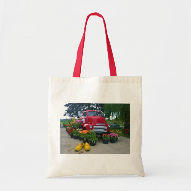 Red Truck with Tulips, Oregon Tote Bag (Front)