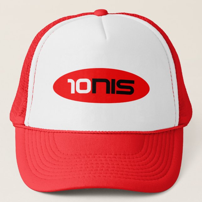 Red Trucker Hat with tennis sport logo (Front)