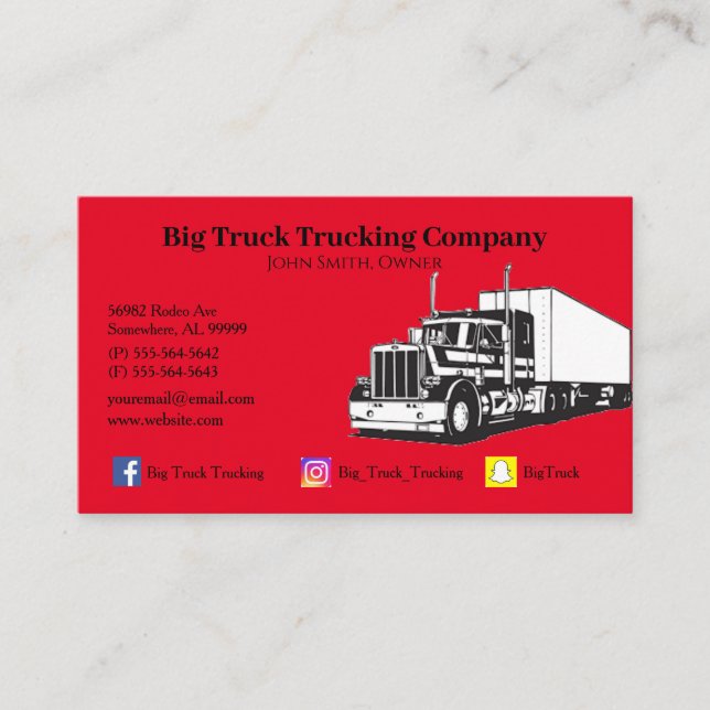 Red Trucking Company Business Card (Front)
