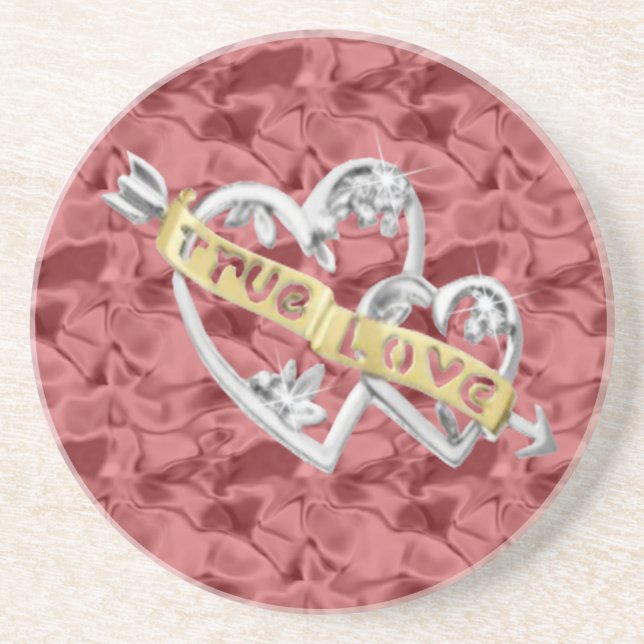 Red True Love Joined Hearts Coaster (Front)