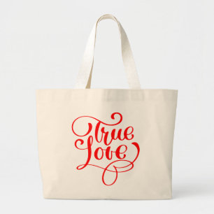 Red True Love Typography Wedding Bridal Shower Large Tote Bag