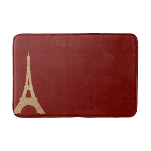 Red Tufted Look with Eiffel Tower Bath Mat