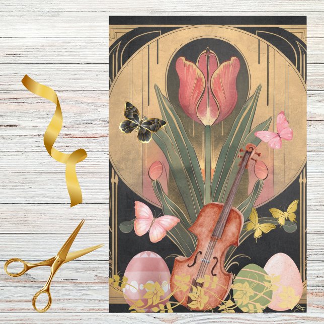 Red Tulip Art Deco Violin and Easter Eggs Musical Tissue Paper (Creator Uploaded)