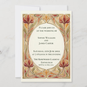 Red Tulip Art Nouveau Wedding Invitation