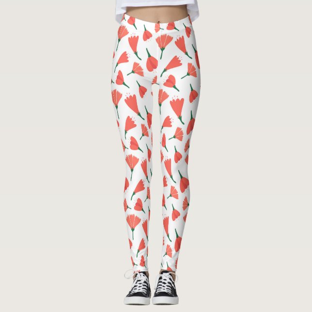 Red tulip bouquet scattered on creamy white leggings (Front)