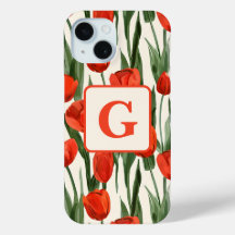 Red tulip field pattern personalised monogram 