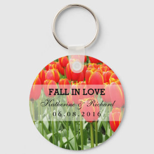 Red Tulip Field Wedding Favour Keepsake Keychain