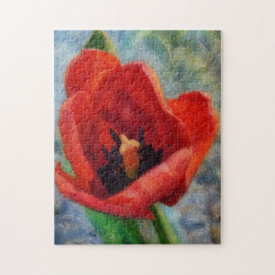 Red Tulip Flower Art Puzzle