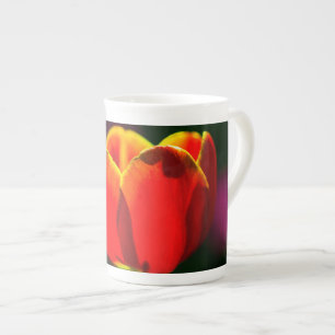 Red tulip flower bone china mug