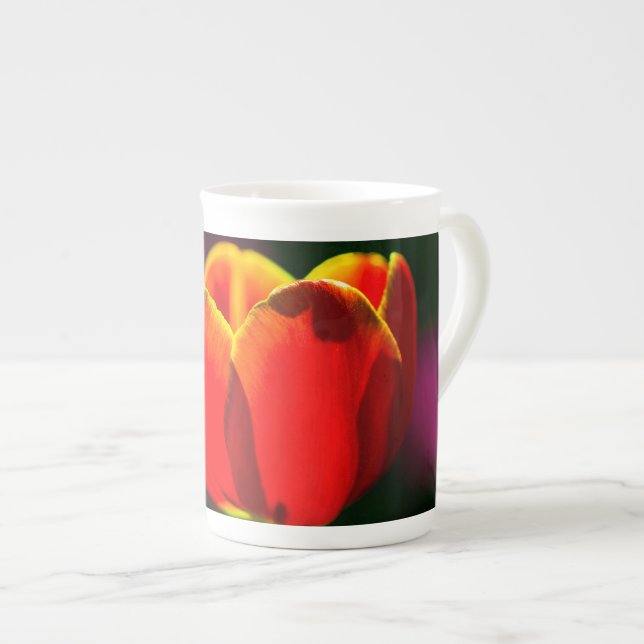 Red tulip flower bone china mug (Front Right)
