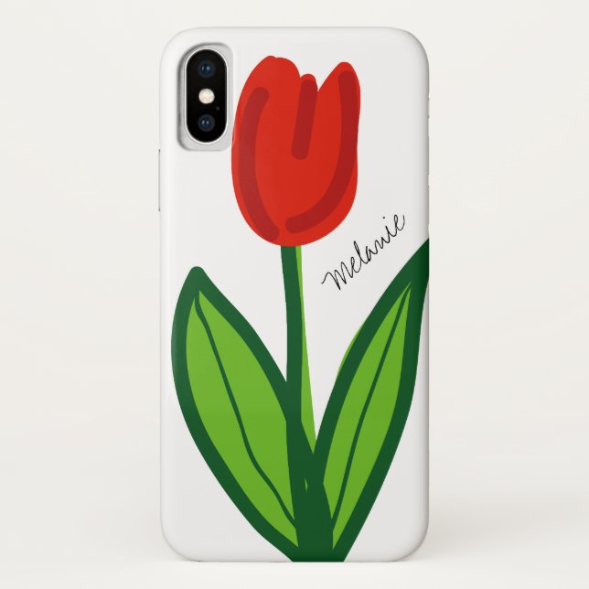 Red tulip flower design custom iPhone X case (Back)