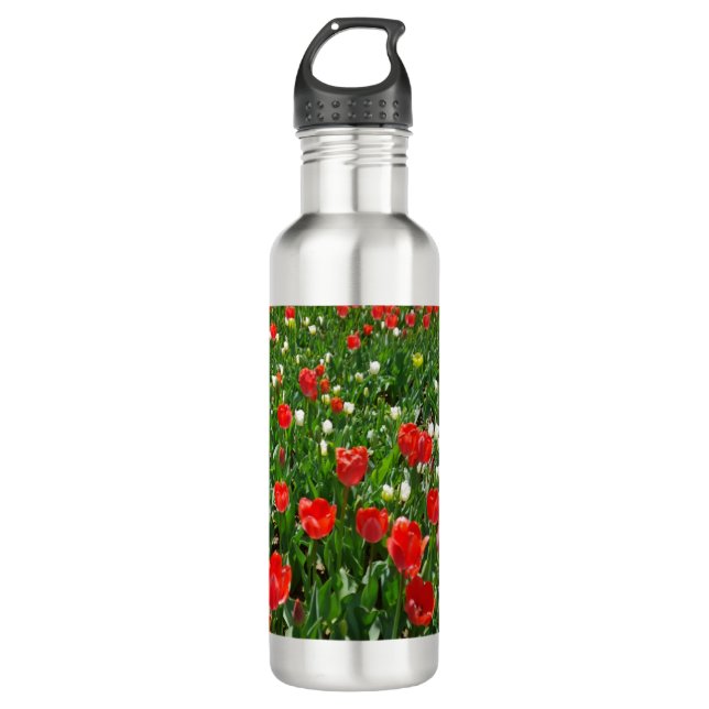 Red Tulip Flower Field Nature Photography 710 Ml Water Bottle (Front)
