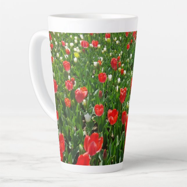 Red Tulip Flower Field Nature Photography Latte Mug (Left Angle)