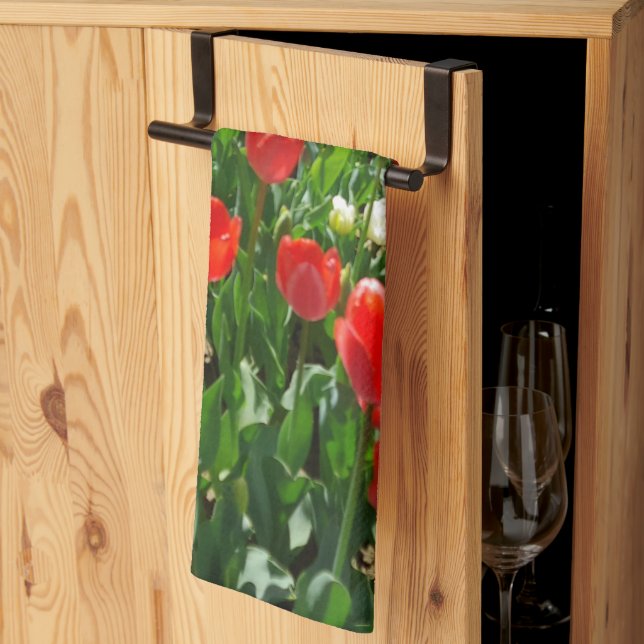 Red Tulip Flower Field Nature Photography Tea Towel (Thirds Fold)